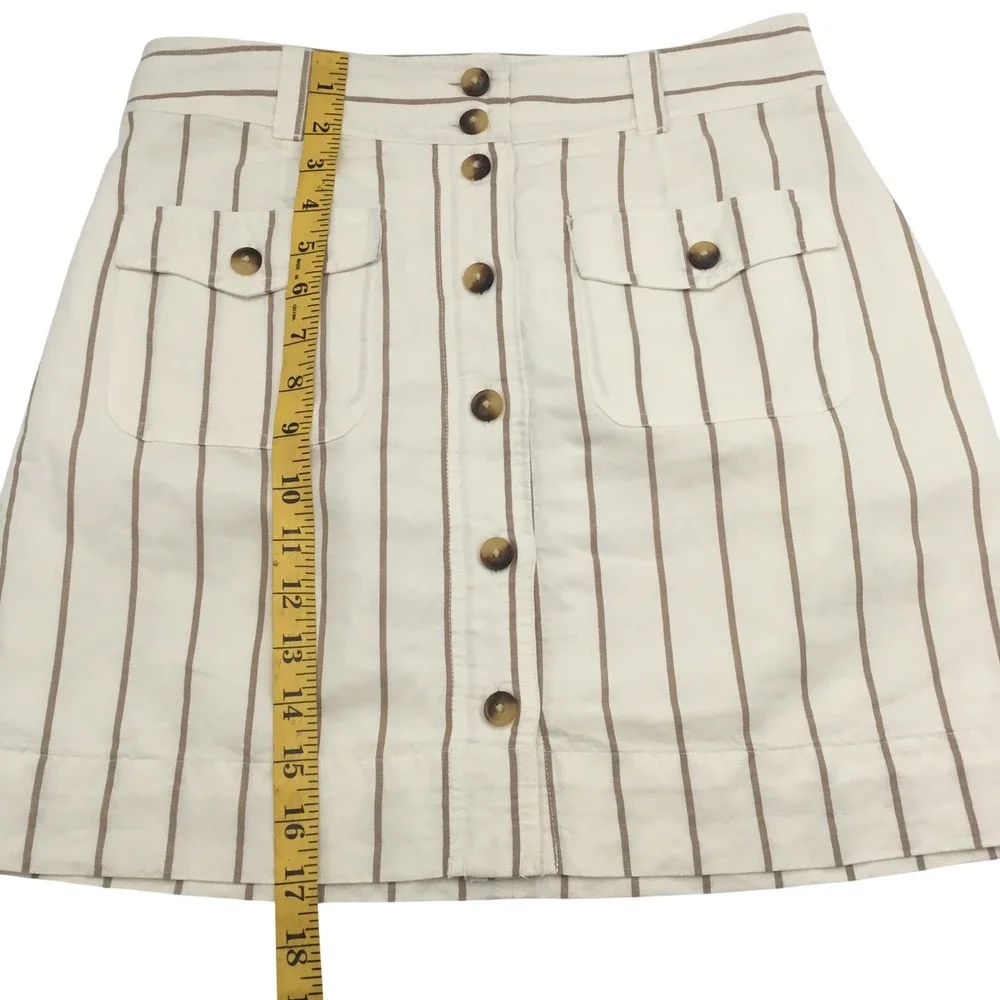 Vineyard Vines Striped Button Front Linen Blend‎ Mini Skirt White Tan XS